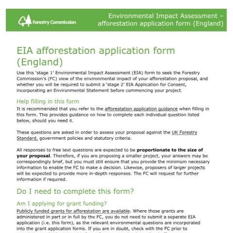 Document preview: EIA afforestation application form — Forestry Commission, United Kingdom