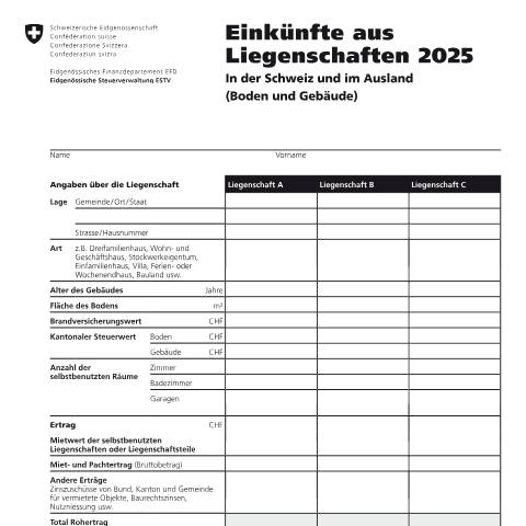 Dokumentvorschau: 16 - Einkünfte aus Liegenschaften PDF 790.80 kB 6. August 2025 — Direkte Bundessteuer, Schweiz (CERFA n°16)