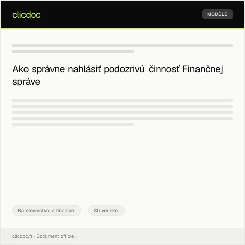 Document preview: Elektronický formulár na nahlásenie podozrivej činnosti — Bankovníctvo a financie, Slovensko