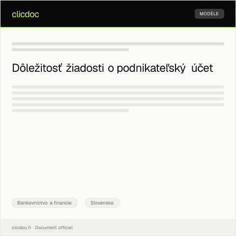 Document preview: Elektronický formulár na podanie žiadosti o zriadenie podnikateľského účtu — Bankovníctvo a financie, Slovensko
