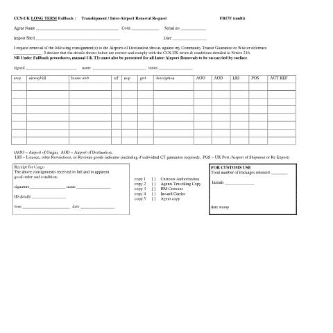 Document preview: EMCS fallback: long term fallback - transhipment - inter-airport removal request (FB17F) — HM Revenue & Customs, United Kingdom