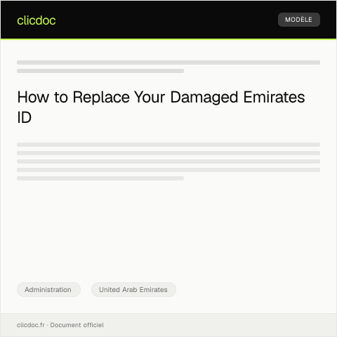 Document preview: Application for Emirates ID Replacement Due to Damage via Federal Authority for Identity — Administration, United Arab Emirates