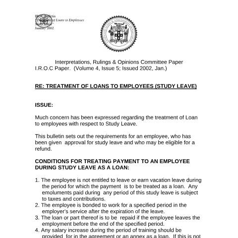 Document preview: 2002.IROC.IT - Treatment of Loans to Employees (Study Leave) — Document, Jamaica (CERFA n°2002.iroc.it+-+treatment+of+loans+to+employees+study+leave)