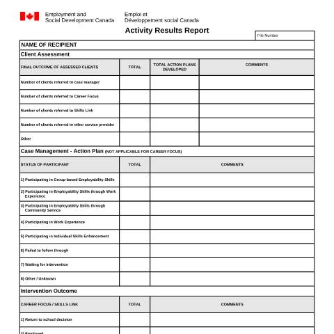 Document preview: Activity Results Report — Employment and Social Development Canada, Canada (CERFA n°EMP5319)