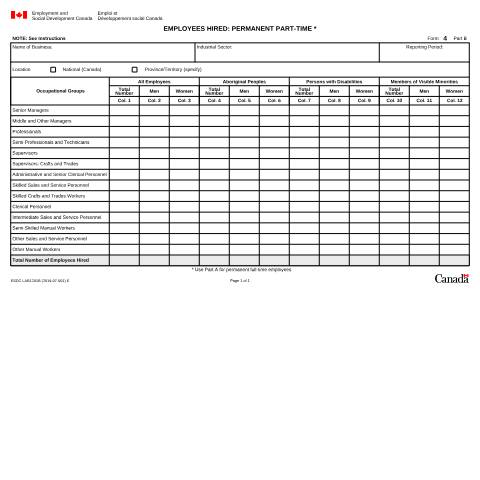 Document preview: Form 4B – Employees Hired: Permanent Part-Time (Employment Equity Forms 2021) — Labour, Canada (CERFA n°LAB1201B)