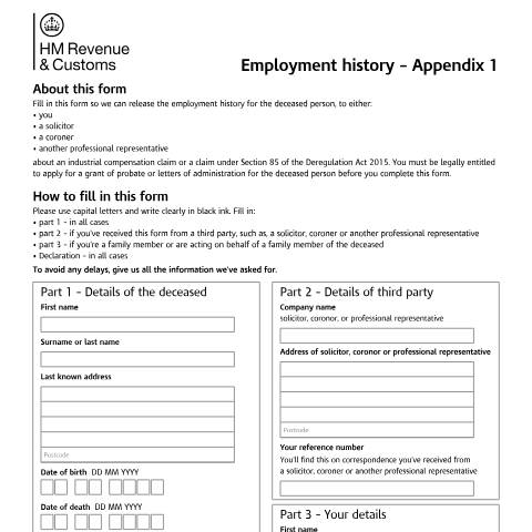 Document preview: Employment history consent form — HM Revenue & Customs, United Kingdom