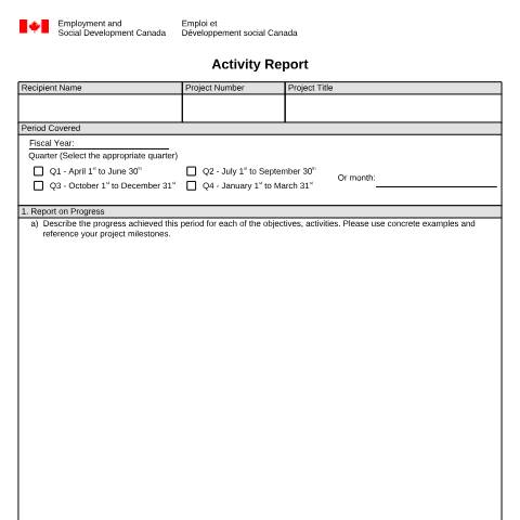 Document preview: Activity Report — Employment and Social Development Canada, Canada (CERFA n°EMP5542)