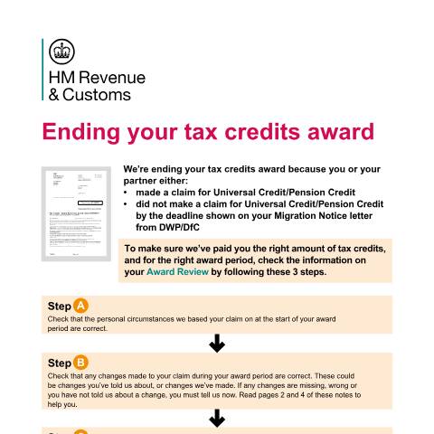 Document preview: Tax credits: ending your award when Universal Credit is claimed — HM Revenue & Customs, United Kingdom