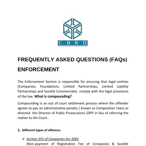 Document preview: FAQs_Enforcement — Guide, Mauritius (CERFA n°FAQs_Enforcement)