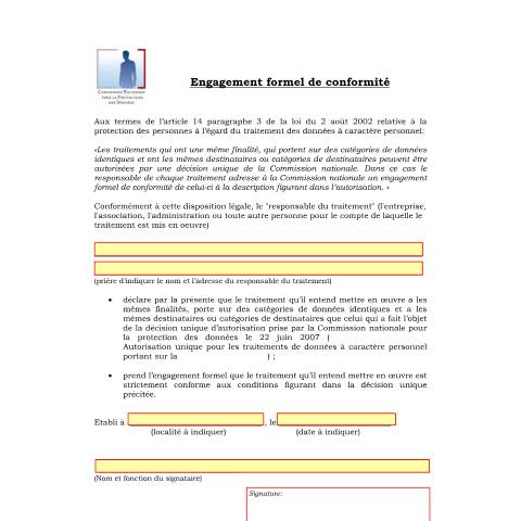 Aperçu du document Engagement formel de conformité - contrôle électronique des accès — Surveillance protection donnees, Luxembourg (CERFA n°lettre_type_ca)