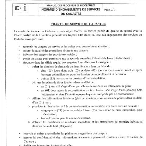 Aperçu du document normes engagements cadastre — Engagement de service, Côte d'Ivoire