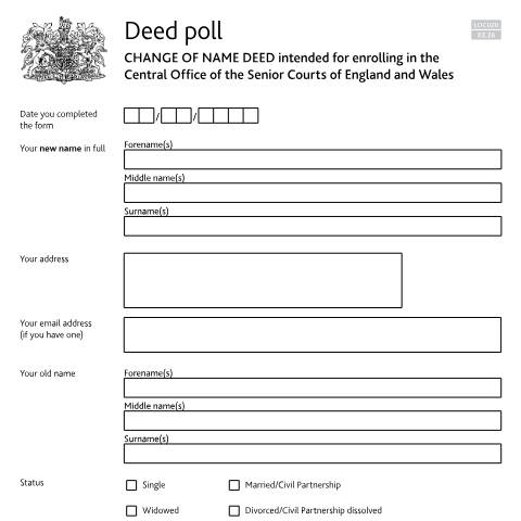 Document preview: Enrol a deed poll with the court to change your name: Form LOC020 — HM Courts & Tribunals Service, United Kingdom