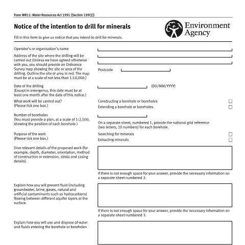 Document preview: Drilling for minerals: notice of intent form and guidance — Environment Agency, United Kingdom