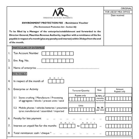 Document preview: Stone crushing/Manufacturing/Processing of aggregates/blocks/precast units/sand — Document, Mauritius (CERFA n°EPFStoneCrusherAndmobilephones)