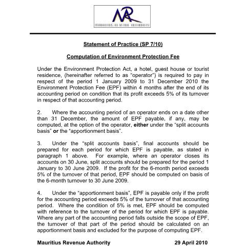 Document preview: SP 07/10 — Document, Mauritius (CERFA n°SP72010EPF)