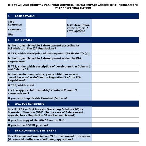 Document preview: Environmental impact assessment screening checklist — Planning Inspectorate, United Kingdom