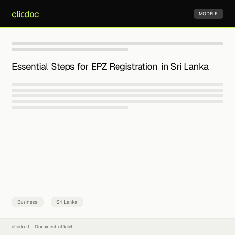 Document preview: Registration for Export Processing Zone (EPZ) — Business, Sri Lanka