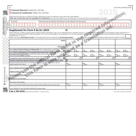 Dokumentvorschau: E6a-1-EN — Supplement for Form E 6a for 2025 — Steuern, Österreich (CERFA n°E6a-1-EN)