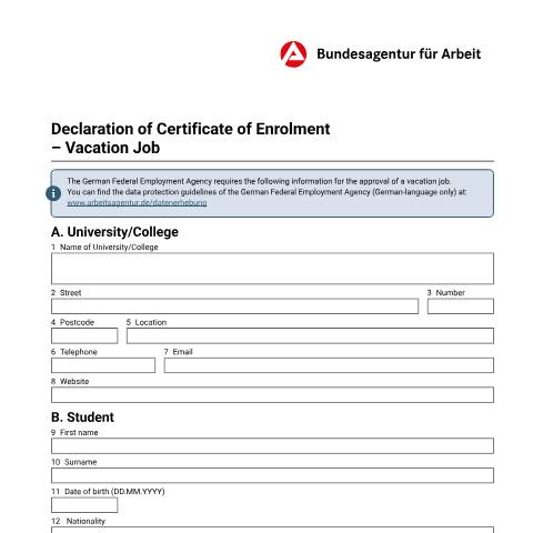Dokumentvorschau: b-immatrikulation-en_ba036170 — Öffnet in neuem Tab Declaration of Certificate of Enrolment Erklärung zur Immatrikulationsbescheinigung (englisch) pdf | 135.88 KB | barrierefrei — Familienkasse/b, Deutschland (CERFA n°b-immatrikulation-en_ba036170)