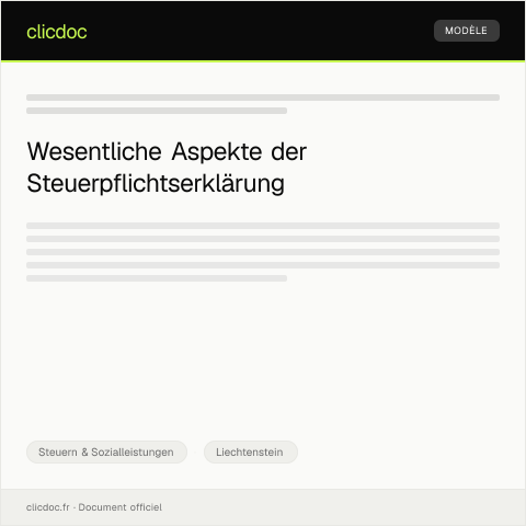 Dokumentvorschau: Erklärung zur Steuerpflicht — Steuern & Sozialleistungen, Liechtenstein