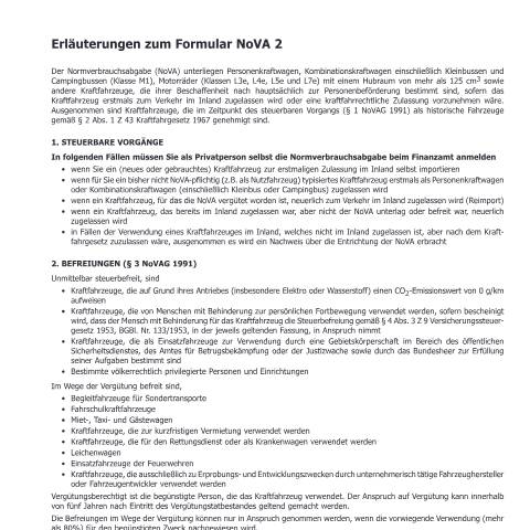 Dokumentvorschau: NOVA2a — Erläuterungen zur Normverbrauchsabgabe (Formular NoVA 2) — Steuern, Österreich (CERFA n°NOVA2a)
