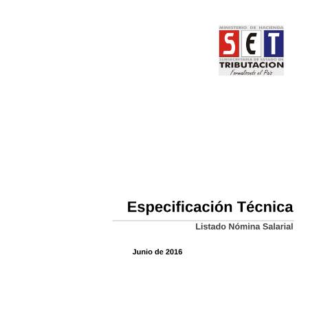 Vista previa del documento Especificaciones técnicas para el listado de nóminas salariales — Guias, Paraguay