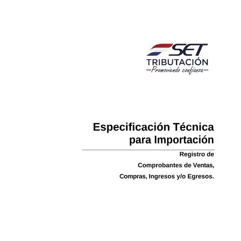 Vista previa del documento Especificaciones Técnicas para registro de comprobantes en Marangatu — Iva, Paraguay