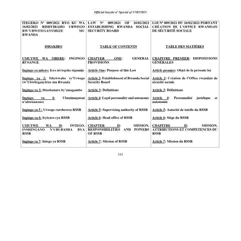 Document preview: NEW Official Gazette N Special of 17 02 2021 ESTABLISHING RWANDA SOCIAL SECURITY BOARD wouwj3 — Official gazette, Rwanda (CERFA n°NEW_Official_Gazette_N_Special_of_17_02_2021_ESTABLISHING_RWANDA_SOCIAL_SECURITY_BOARD_wouwj3_a7566c75b0)