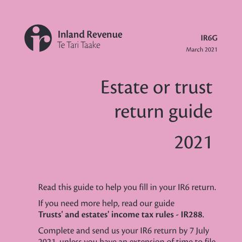 Document preview: Estate or trust return guide — Income tax, New Zealand (CERFA n°IR6G)