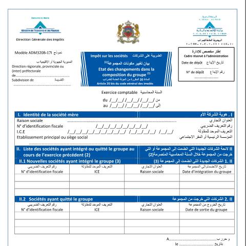 Aperçu du document Impôt sur les Sociétés : Etat des changements dans la composition du groupe — Impôt sur les sociétés, Maroc (CERFA n°ADM320B-17I)