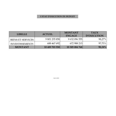 Aperçu du document ETAT DEXECUTION DU BUDGET 2021 — Budget, Côte d'Ivoire
