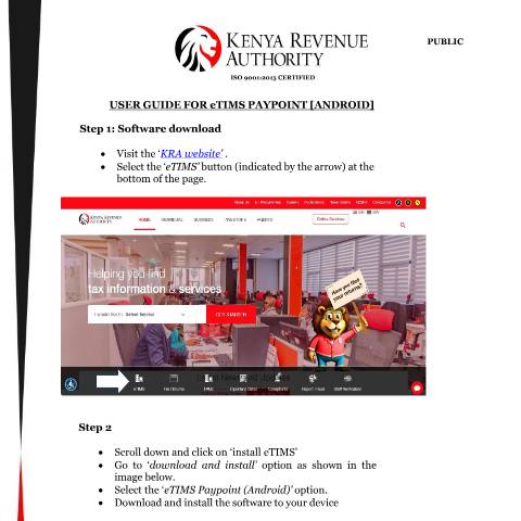 Document preview: eTIMS Paypoint User Guide (Android) — Guide, Kenya (CERFA n°eTIMS-Paypoint-ANDROID-User-guide)