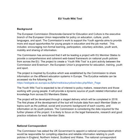Document preview: EU Youth Wiki Tool: expression of interest form — Cabinet Office, United Kingdom