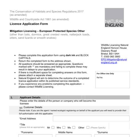 Document preview: European protected species: apply for a mitigation licence (A12) — Natural England, United Kingdom