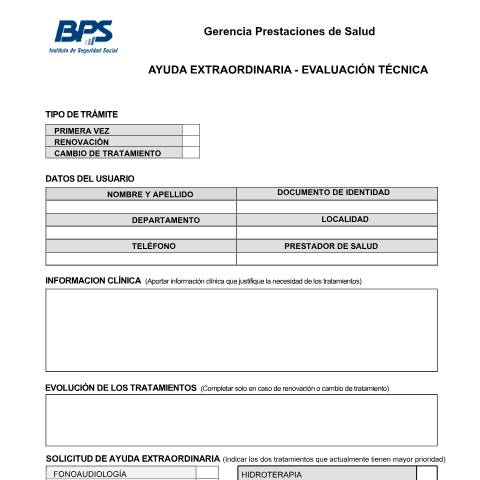 Vista previa del documento Ayuda Extraordinaria - Solicitud de evaluación técnica — BPS - Formularios De Activos, Uruguay