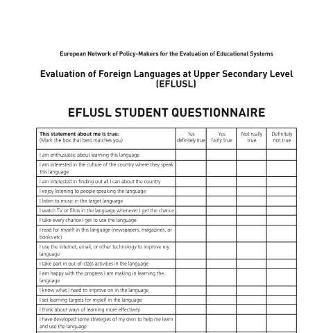 Document preview: Inspectorate publications — evaluation of foreign languages at upper secondary level eflusl student questionnaire — Department of Education, Ireland