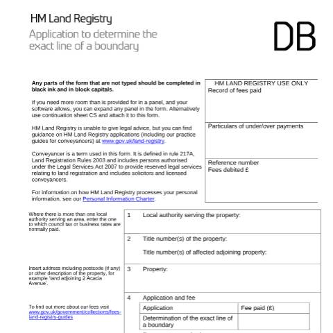 Document preview: Exact line of boundary: registration (DB) — HM Land Registry, United Kingdom