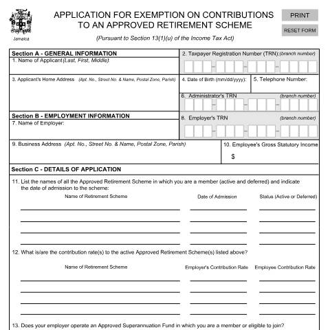 Document preview: Exemption on Contribution — Form, Jamaica (CERFA n°Application+for+Exemption+on+Contribution+to+an+ARS+-+September+9+2022)