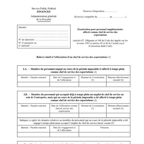 Aperçu du document Exonération pour personnel supplémentaire affecté comme chef de service des exportations — SPF Finances, Belgique (CERFA n°155-276w3)