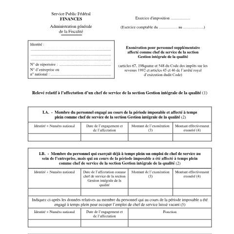 Aperçu du document Exonération pour personnel supplémentaire affecté comme chef de service de la section Gestion intégrale de la qualité — IPP INR/pers.phys., Belgique (CERFA n°155-276w4)