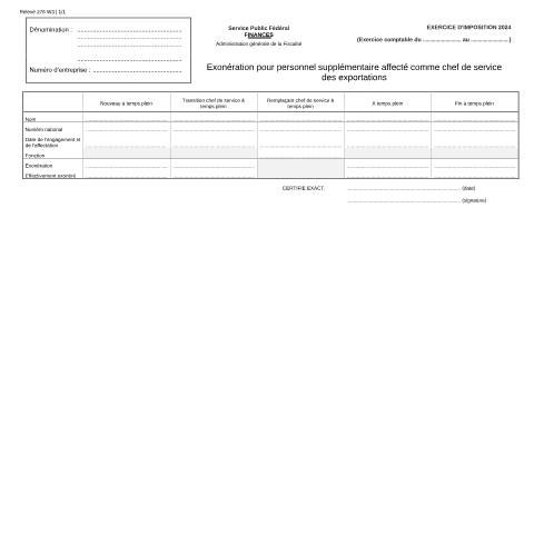 Aperçu du document Exonération pour personnel supplémentaire affecté comme chef de service des exportations (PDF, 132.92 Ko) — SPF Finances, Belgique (CERFA n°121-276-w3)