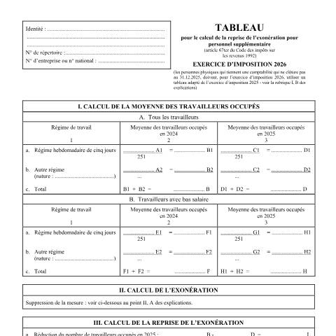Aperçu du document Exonération pour personnel supplémentaire — IPP INR/pers.phys., Belgique (CERFA n°155-276t)