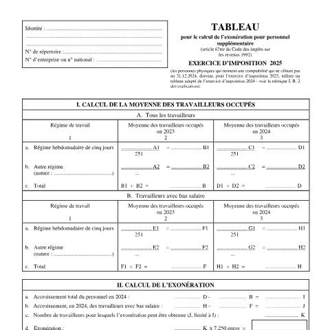 Aperçu du document Exonération pour personnel supplémentaire — IPP INR/pers.phys., Belgique (CERFA n°155-276t)