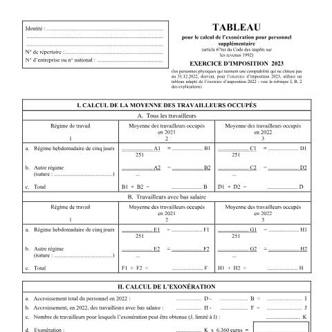 Aperçu du document Exonération pour personnel supplémentaire — SPF Finances, Belgique (CERFA n°155-276t)