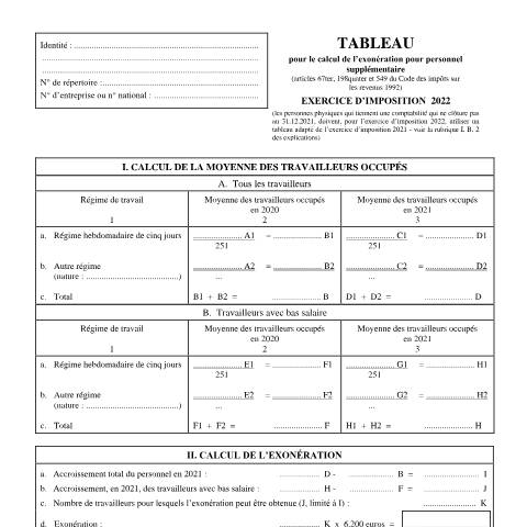 Aperçu du document Exonération pour personnel supplémentaire — SPF Finances, Belgique (CERFA n°155-276t)