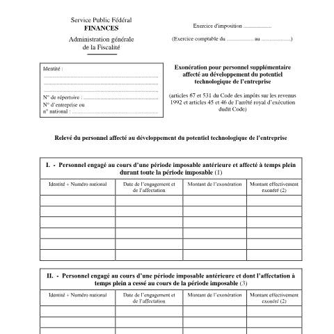 Aperçu du document Exonération pour personnel supplémentaire affecté au développement du potentiel technologique de l'entreprise — IPP INR/pers.phys., Belgique (CERFA n°155-276w2)