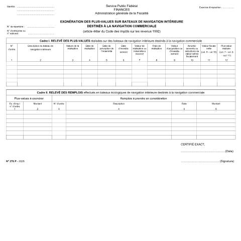 Aperçu du document Exonération des plus-values sur bateaux de navigation intérieure destinés à la navigation commerciale — IPP INR/pers.phys., Belgique (CERFA n°155-276p)
