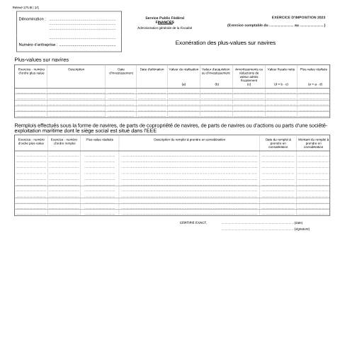 Aperçu du document Exonération des plus-values sur navires (PDF, 118.6 Ko) — SPF Finances, Belgique (CERFA n°121-275-b)
