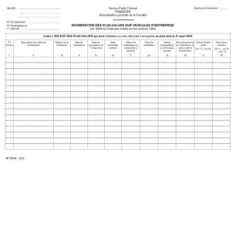 Aperçu du document Exonération des plus-values sur véhicules d'entreprises — IPP INR/pers.phys., Belgique (CERFA n°155-276n)