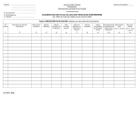 Aperçu du document Exonération des plus-values sur véhicules d'entreprises — IPP INR/pers.phys., Belgique (CERFA n°155-276n)